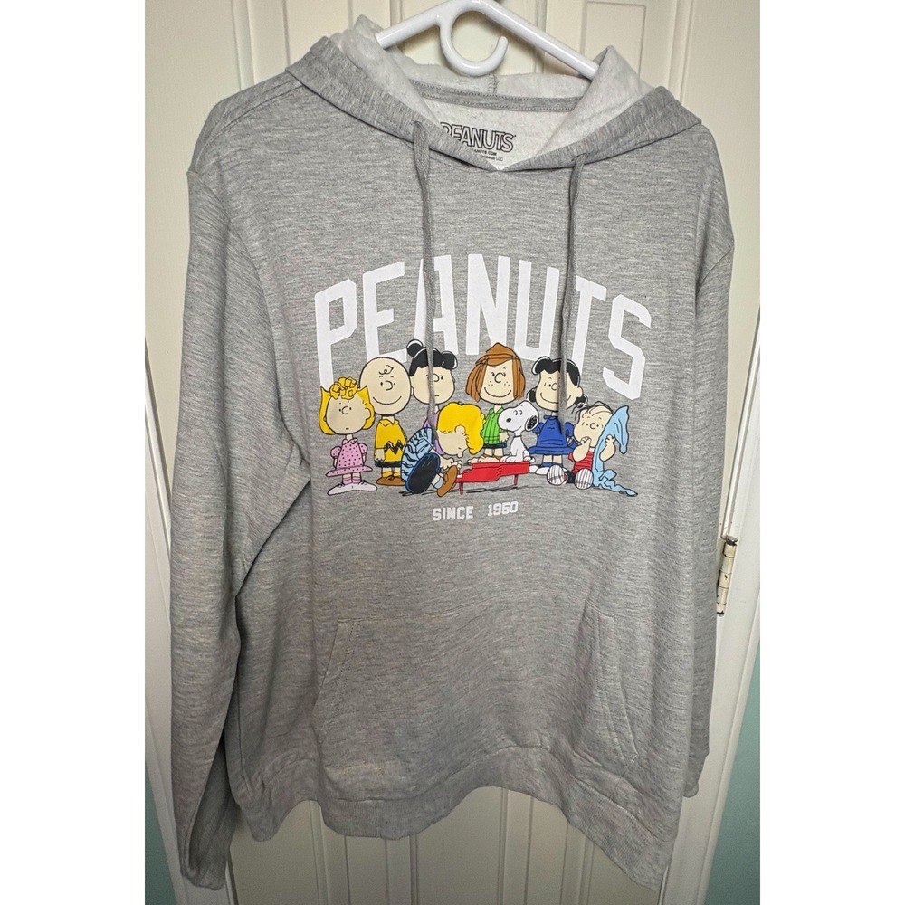PEANUTS Graphic Hoodie Sweatshirt Men's XL Grey Snoopy Charlie Brown Classic